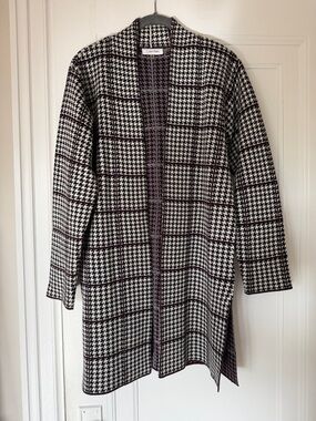 Calvin Klein Black & White Houndstooth Open Cardigan Coat